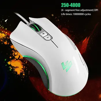 

5D 250-4000 DPI 5V 100mA 4 Buttons LED USB Port Interface Wired Optical Gaming Mouse White Orange