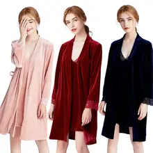 Женский зимний бархатный пижамный комплект, Сексуальная кружевная ночная рубашка без рукавов, банный халат, новинка