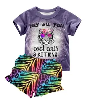

baby girls summer short set tie dye gradient purple t-shirt with icing ruffle short pants boutique clothing set