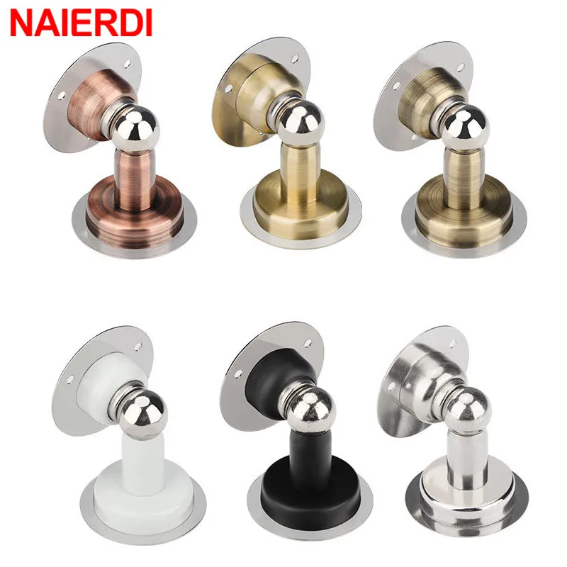 Door Stopper Magnetic Door Stopper NAIERDI Magnetic Door Stops Stainless Steel Non Punch Door Stopper Windproof Wall Mounted Holder Furniture Hardware