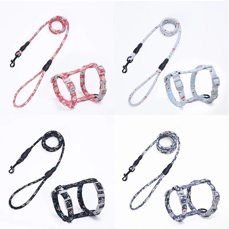 Cute Cat Traction Rope Japanese Style Floral Cat Chest Strap Adjustable Pet Cat Leash Cat Collar Harness Leash For Cat Kitten