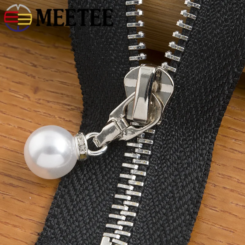Meetee 20/80/120 см 5 # разъемная застежка молния металлическая с жемчугом и
