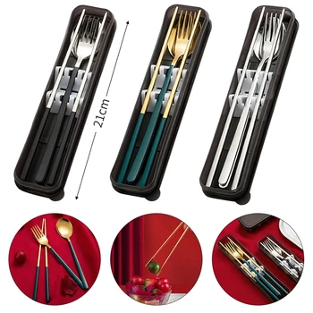 

Portable Chopsticks Spoon Set Tableware high quality Stainless Steel Korean Dinnerware Set Picnic trip Chopsticks Set Box