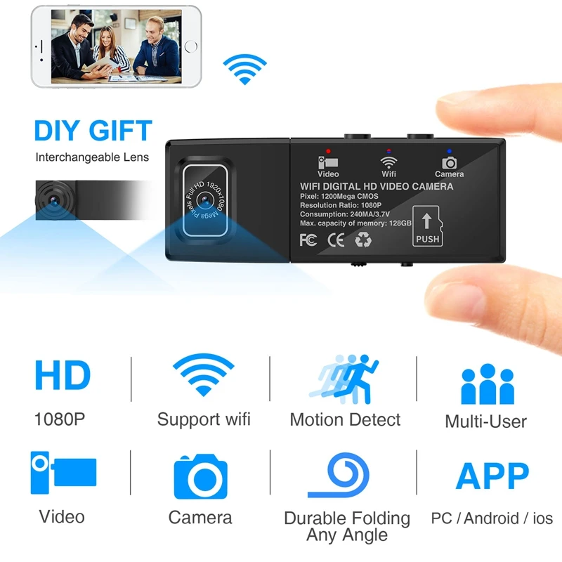 

Wifi digital HD video camera 1080P Dual Lens DIY Camera Wireless Remote Control micro Camera home security motion detection DVR