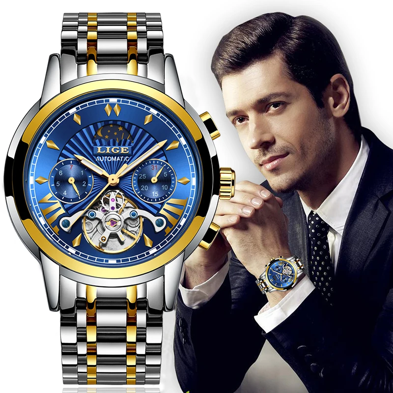 2019 популярные мужские часы LIGE Новые Топ Роскошные деловые автоматические