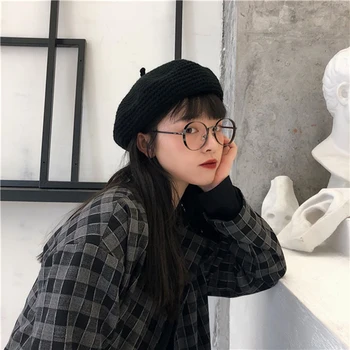 

Beret female British retro autumn and winter sweet and cute knitted wool octagonal hat