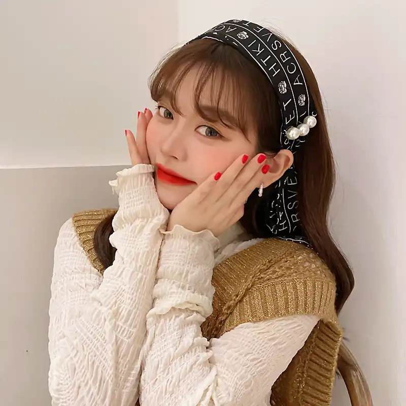 真珠ストリーマヘッドバンド特別な韓国女性のための手紙ヘアアクセサリーロングヘッドバンドかわいいヘアバンドサイド休日 レディースヘアアクセサリー Aliexpress