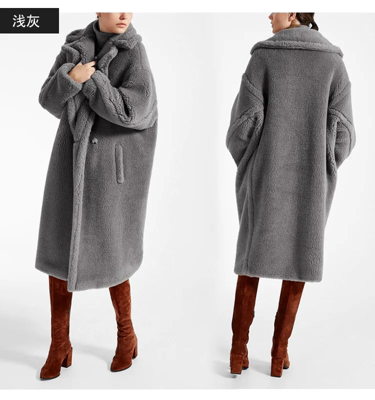 Осенне-зимнее женское пальто повседневное свободное одноцветное длинное пальто из овечьей шерсти женское винтажное пальто размера плюс толстые куртки из искусственного меха пальто