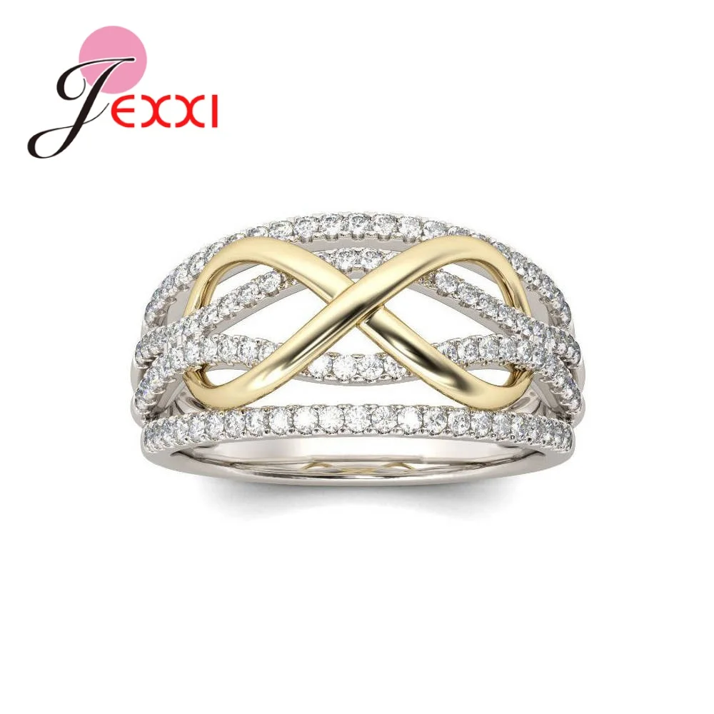 

Luxury Exquisite Cubic Zirconia Multiple Sizes 925 Sterling Silver Rings Gold Figure 8 Statement For Women Grandeur Jewelry