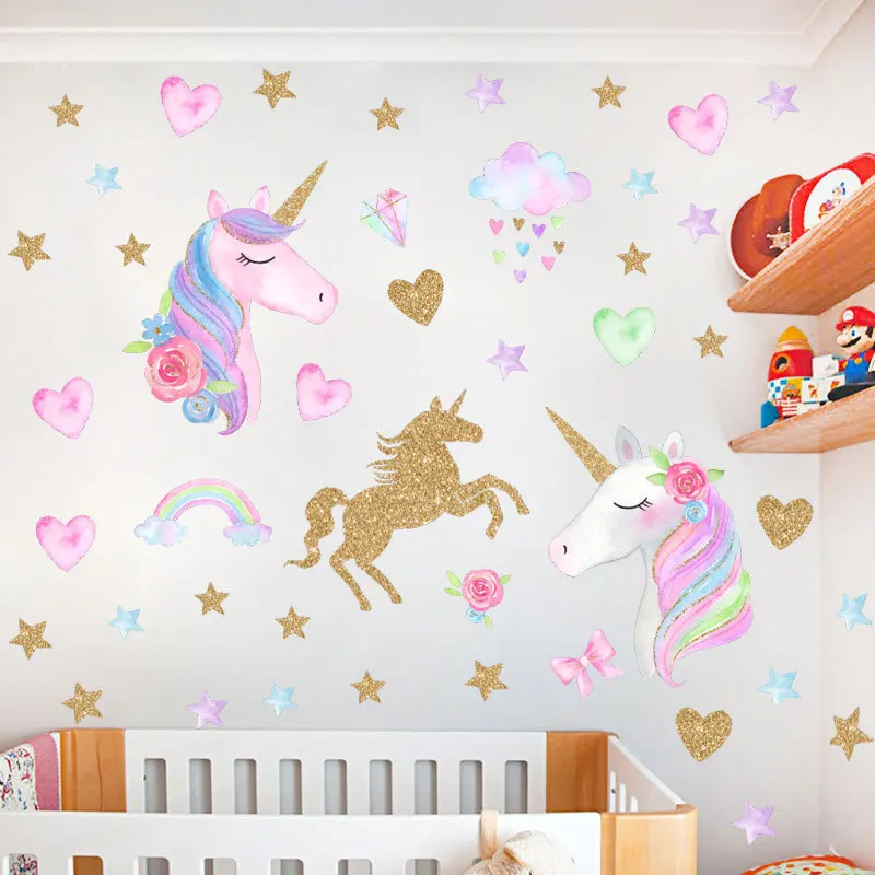 Rainbow pony princess wall decal My Little Horse 3d wall sticker kids bedroom nursery decoration marvel poster cartoon wallpaper