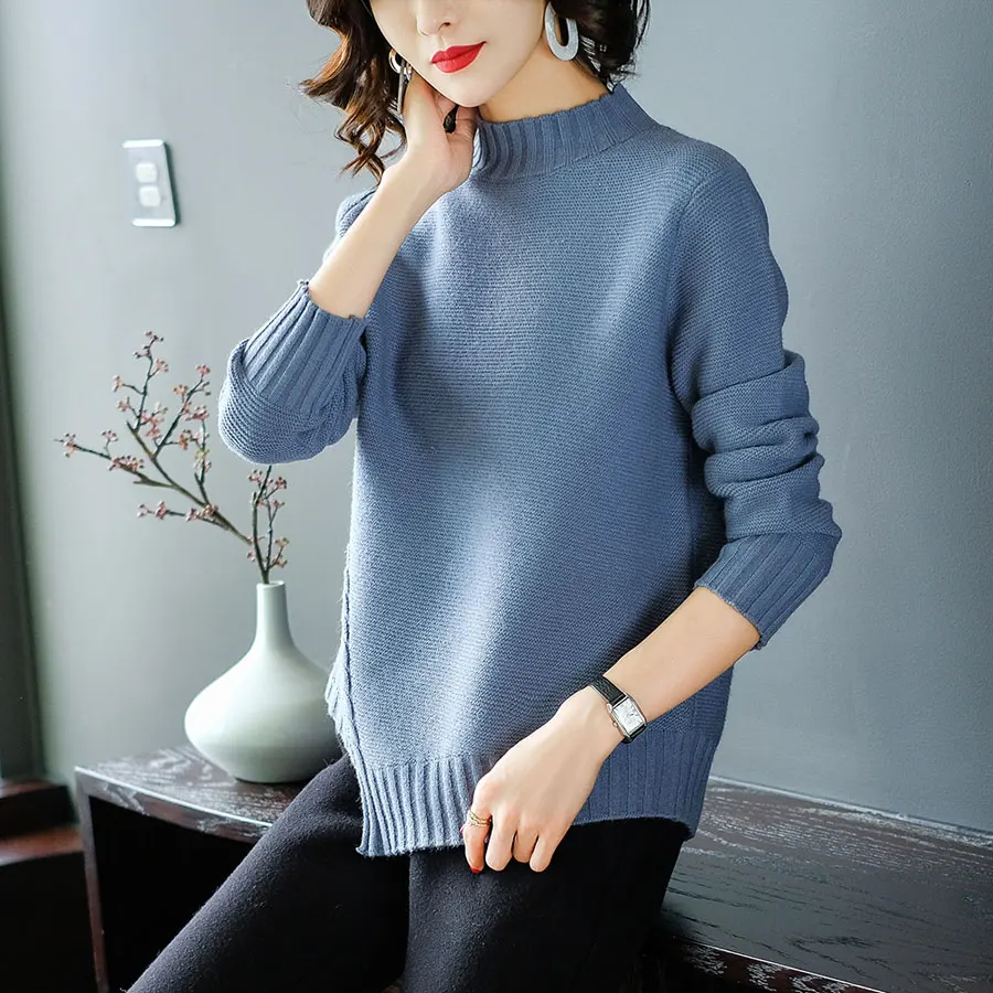

wool Sweater Women 2019 Autumn Winter Casual Long Sleeve half turtleneck Pullovers Knitted Tops Women Jumper Femme Soft