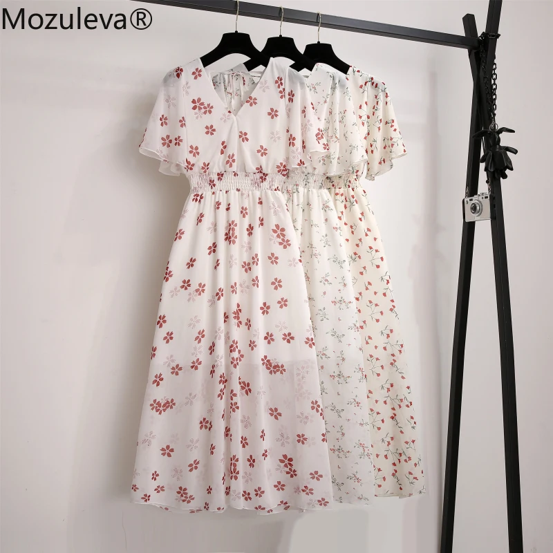 Mozuleva 2019 женское платье шифоновое цельнокроеное корейское милое с высокой талией