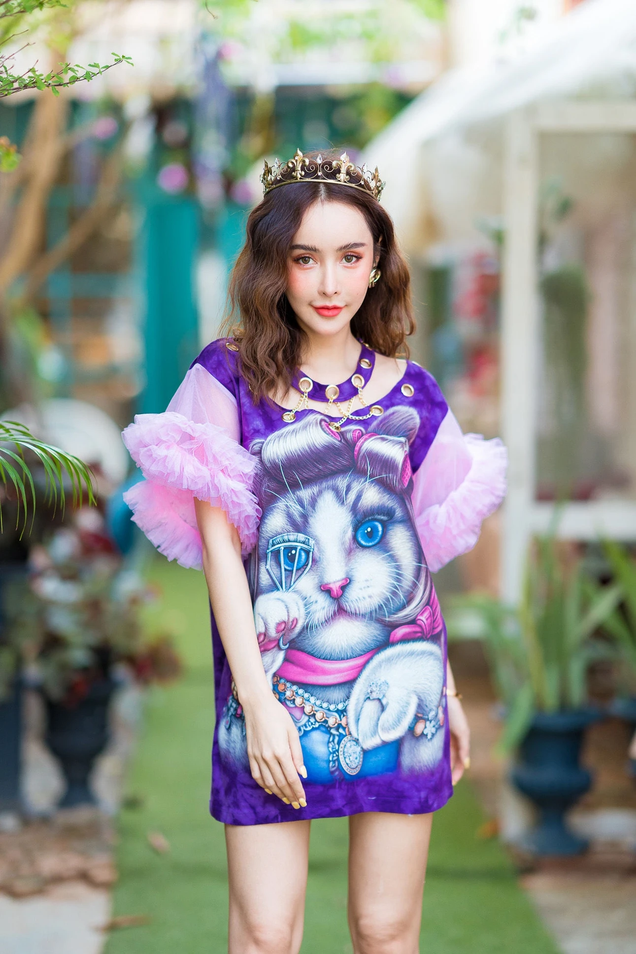 Kawaii Summer Girl Cartoon Print Tops Flare Sleeve
