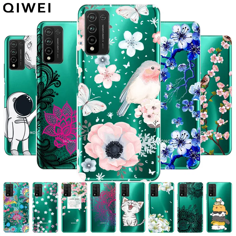 Чехол для Huawei Honor 10X Lite мягкий прозрачный ТПУ чехол с цветами силиконовый 10 X lite |
