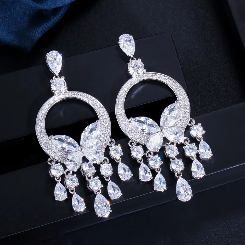 

LUALA Brand Elegant Shape Water Drop Dangling Cubic Zirconia Earring for Women Big Long CZ Party Wedding Jewelry CZ054