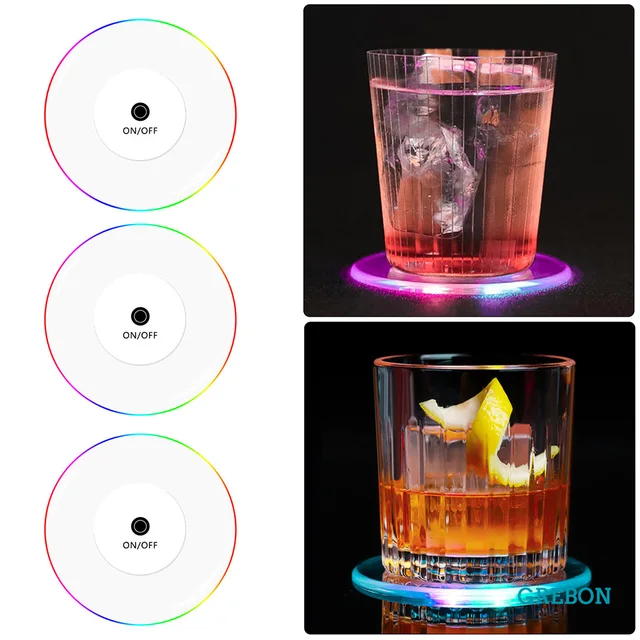Led Coaster Cup Holder Mug Stand Light Bar Mat Table Placemat Party Drink Glass Creative Pad Round Home Decor Kitchen 7 Color 3