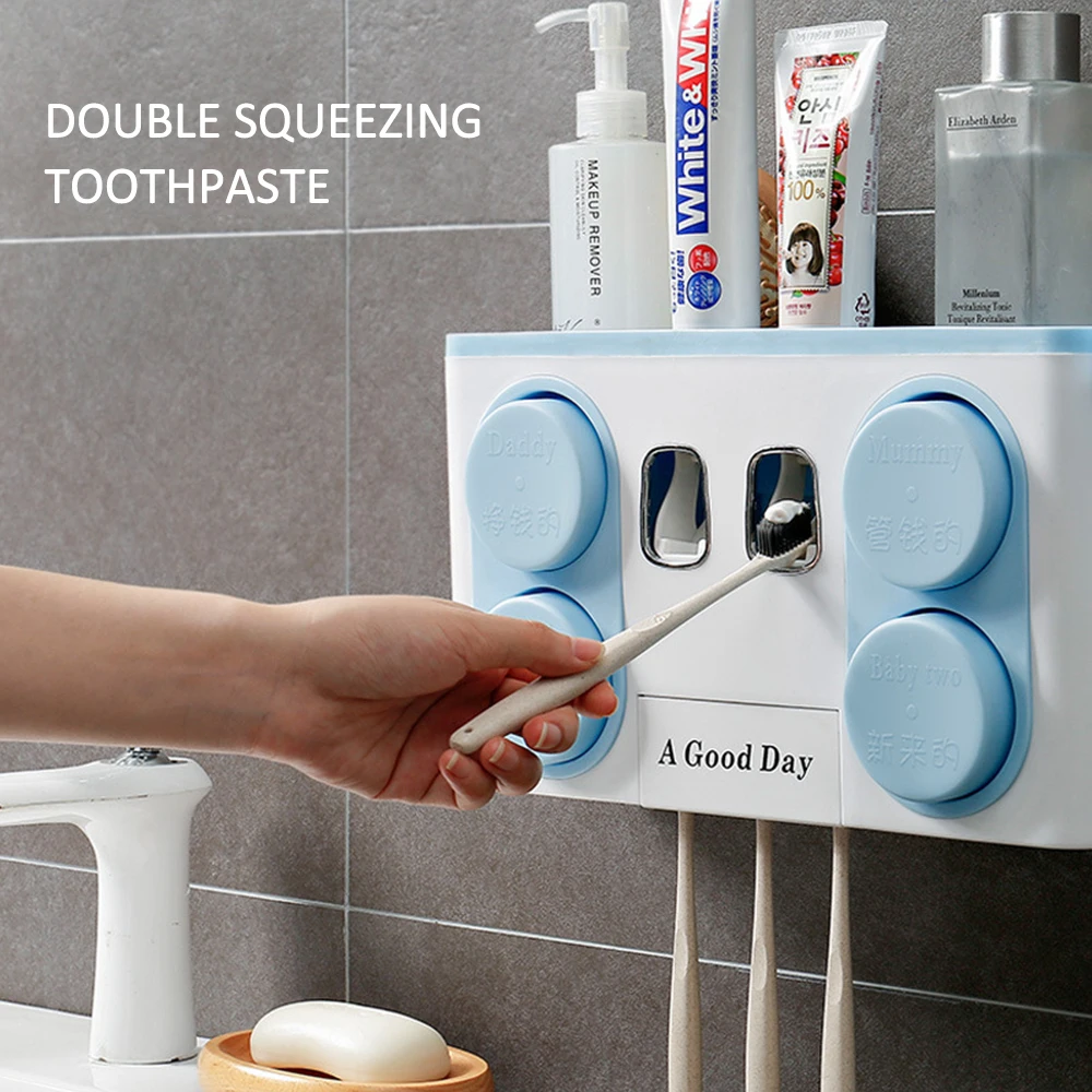 Multi-function Cup Toothbrush Holder Set Can Hang Wall Automatic Squeeze Toothpaste Toothbrush Holder Large Capacity Bathroom