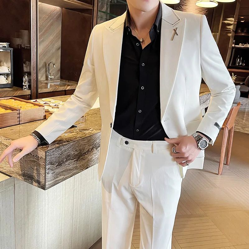 blanca de alta calidad para traje elegante y moderno para fiesta de boda, traje de caballero, conjunto de chaqueta Dandy clásico italiano - AliExpress Ropa de hombre