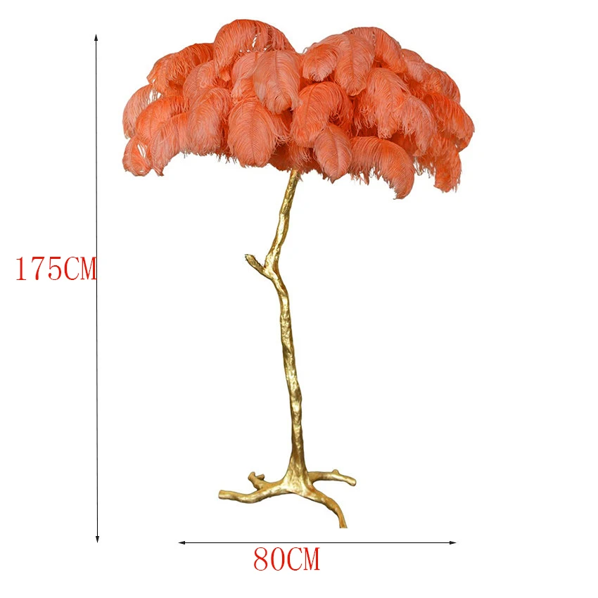 Современная Напольная Лампа в скандинавском стиле, медная Страусиная перьевая стоящая лампа, торшеры для гостиной, металлический декор, стоячие лампы, высокая лампа - Цвет абажура: K 175CM