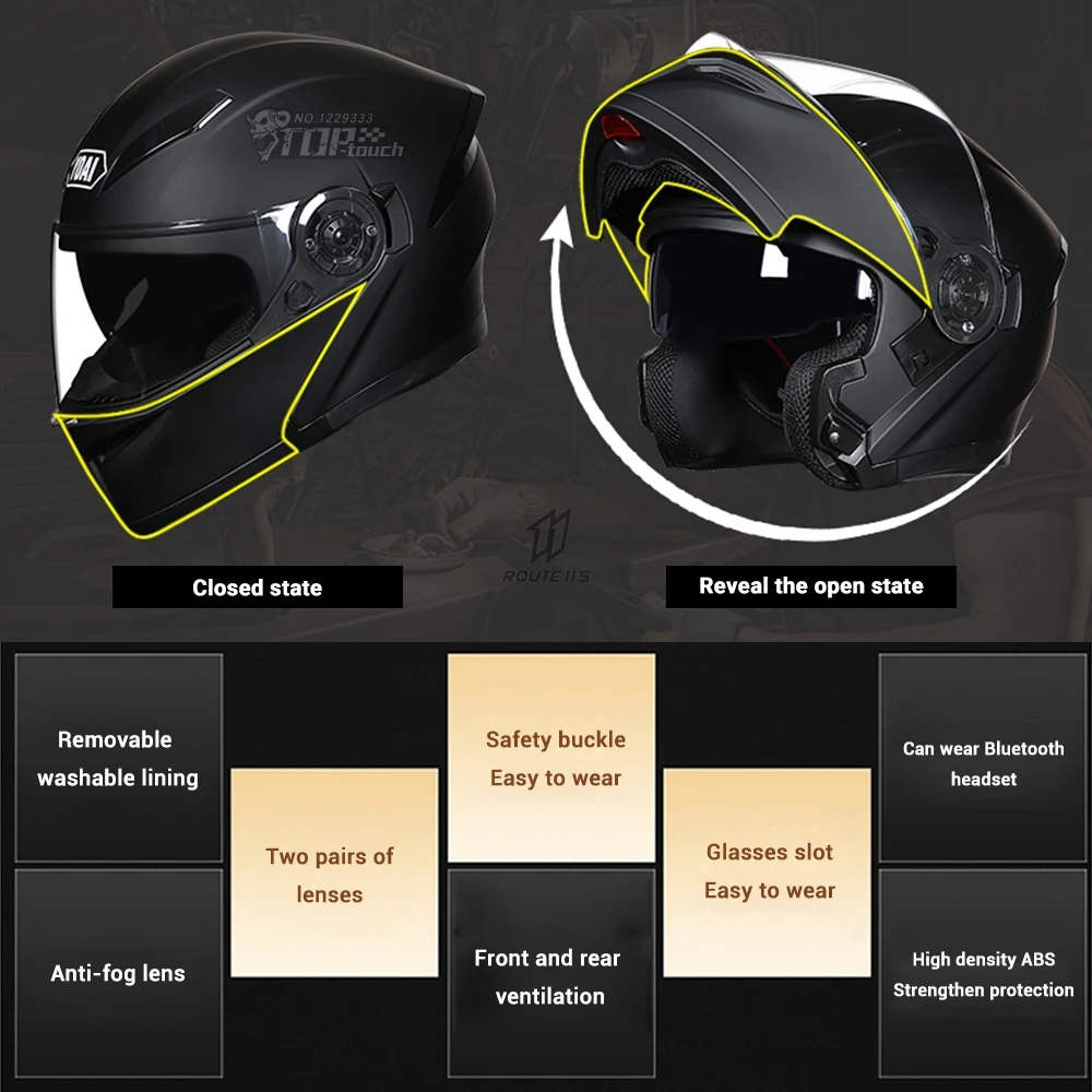 YOAI Motorcycle Helmet Flip Up Motocross Helmets Full Face Moto Helmets Motorcycle Capacete Casco Moto With Doublel Lens