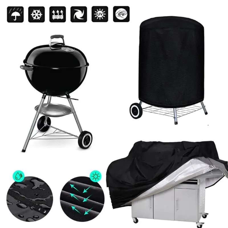 1PC 190T/210D BBQ Cover Anti-Dust Waterproof Weber Heavy Duty Charbroil Grill Cover Rain Protective Barbecue Cover Round 4