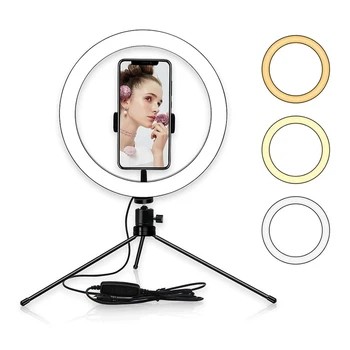 

10 Inch Table LED Ring Light 3200-5600K 3 Colors 10 Levels Brightness Adjustable with Tripod Stand for Live Stream Makeup Portra