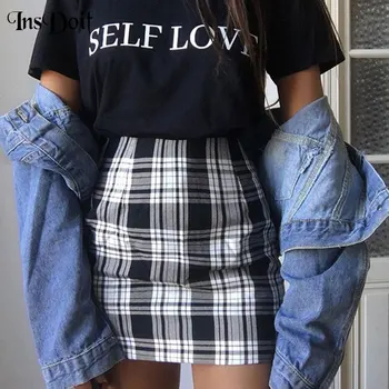 

InsDoit Streetwear Punk High Waist Black Plaid Mini Skirt Harajuku Gothic Bodycon Zipper Up Mini Skirt Women Casual Mini Skirts