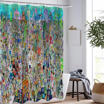 

Bob's Burgers Happy Burgers Store Shower Curtains Screen with Hooks Accessories Comedy Cartoon Anime Kids Polyester Fabric