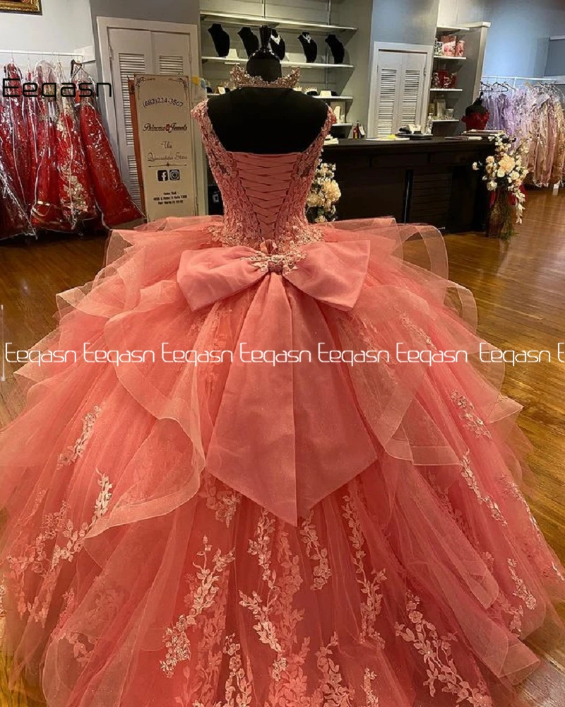 Princess Quinceanera Dresses 2024 Ball Gown Lace Applique V Neck Corset  Back Party Dress with Bow Pageant Sweet 16 15 Years - AliExpress