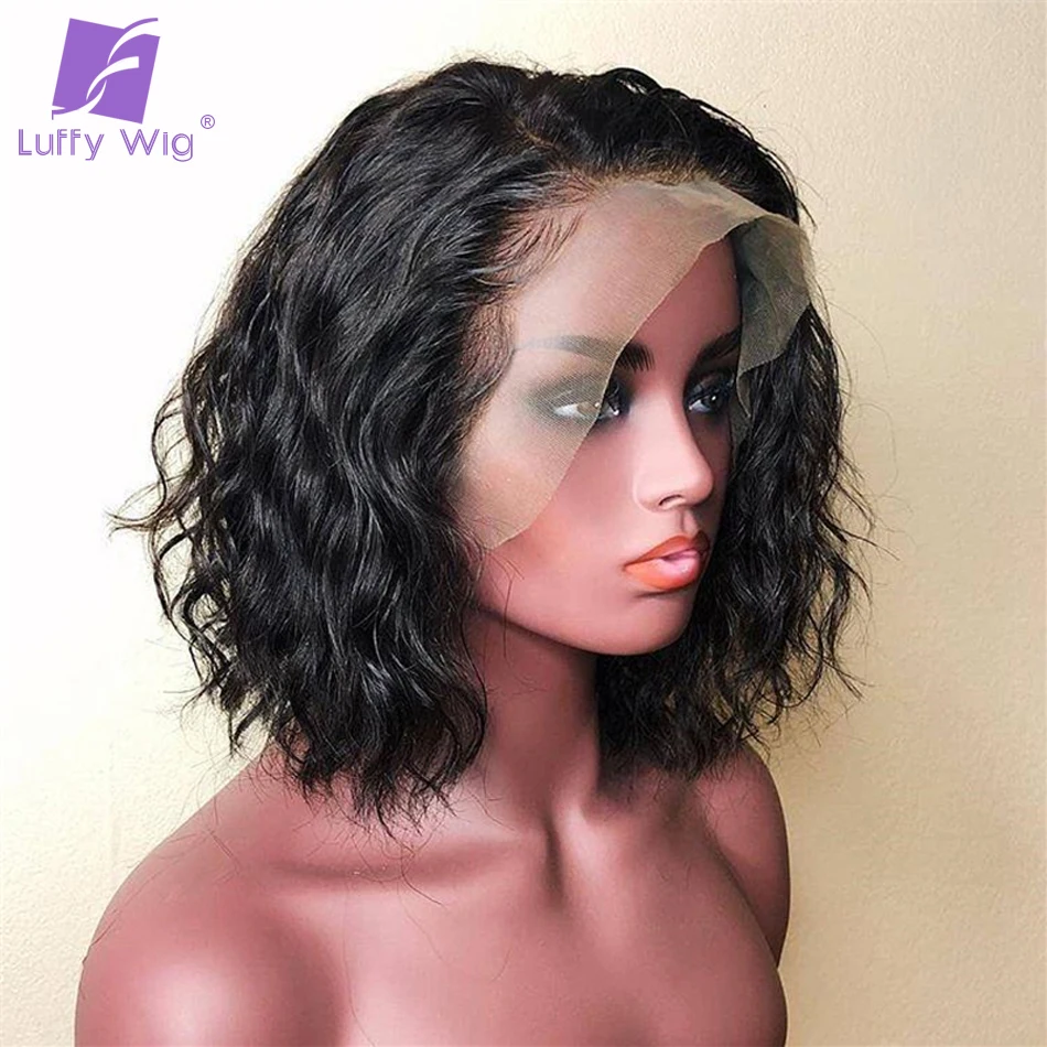 HD Transparent Lace Wigs Short Bob Water Wave Human Hair Wigs 13x6 Lace Front Wig Pre Plucked Lace Wigs For Black Women LUFFY
