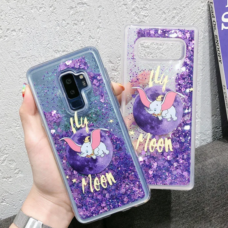 For Samsung Galaxy S8 S9 S10 Plus Lite A3 A5 A6 A7 A8 2017 A20 A30 A50 M10 M20 M30 Cute Elephant Liquid Quicksand Case CoverCaqa |