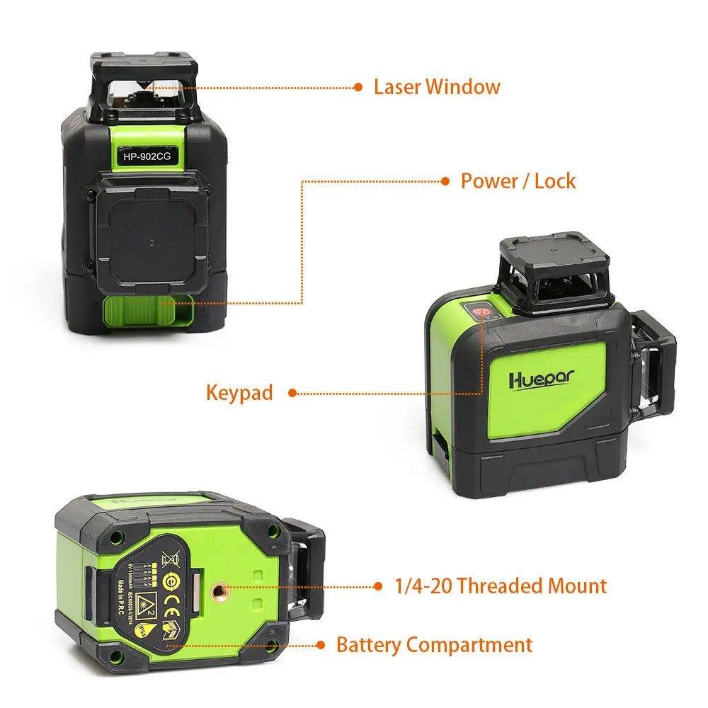 Huepar 2 x 360° Cross Line Laser Level Green Beam Self-Leveling Laser  Leveler Tools with Pulse Mode & Magnetic Pivoting Base 902CG