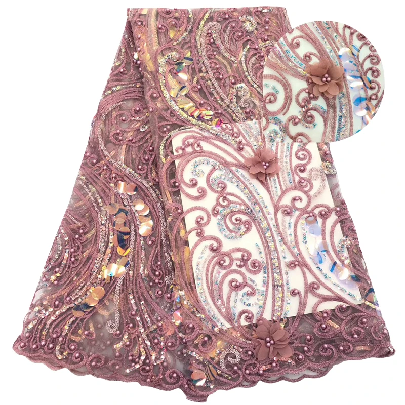 Высокое качество, французский тюль, кружевная ткань для женского платья, блестящая кружевная ткань, бусин, нигерийская кружевная ткань