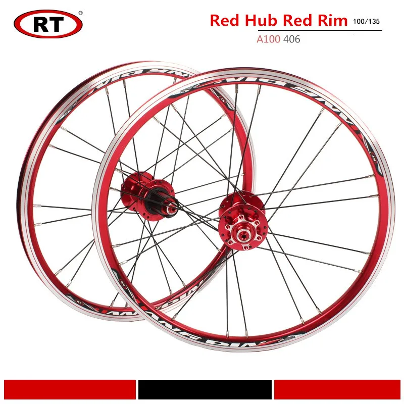 RT A100 406/451 20 Inch Folding Bike BMX Ultra Light Wheel Set Front 2 Rear 5 Bearing Hub Wheelset Disc/V Brake