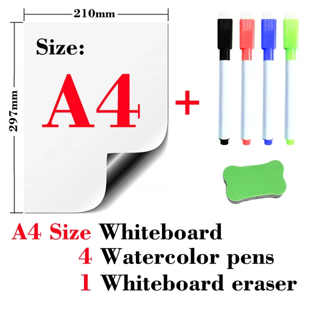 Magnetic soft whiteboard refrigerator stickers erasable memo message board office teaching practice writing board door stickers A4-4Pen1Eraser