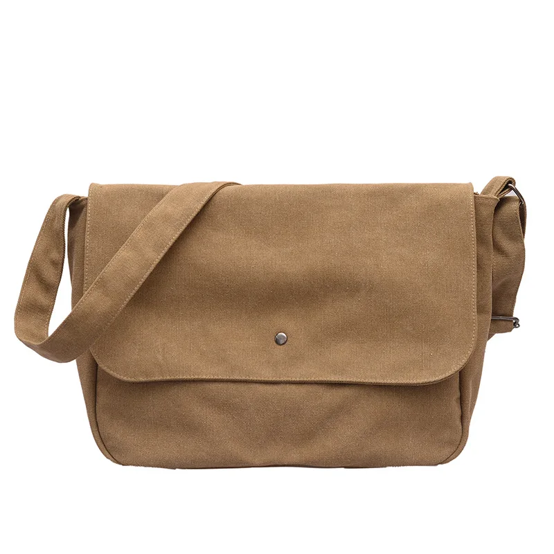 

Ougger Big Messenger Bag Women Shoulder Bags Fall Brown Canvas Vintage Simple Literary Postman Package for Business trip