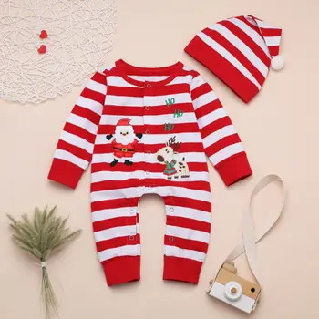 

My 1st Christmas Newborn Baby Boy Girl Clothes Striped Romper+Hat Santa Outfits