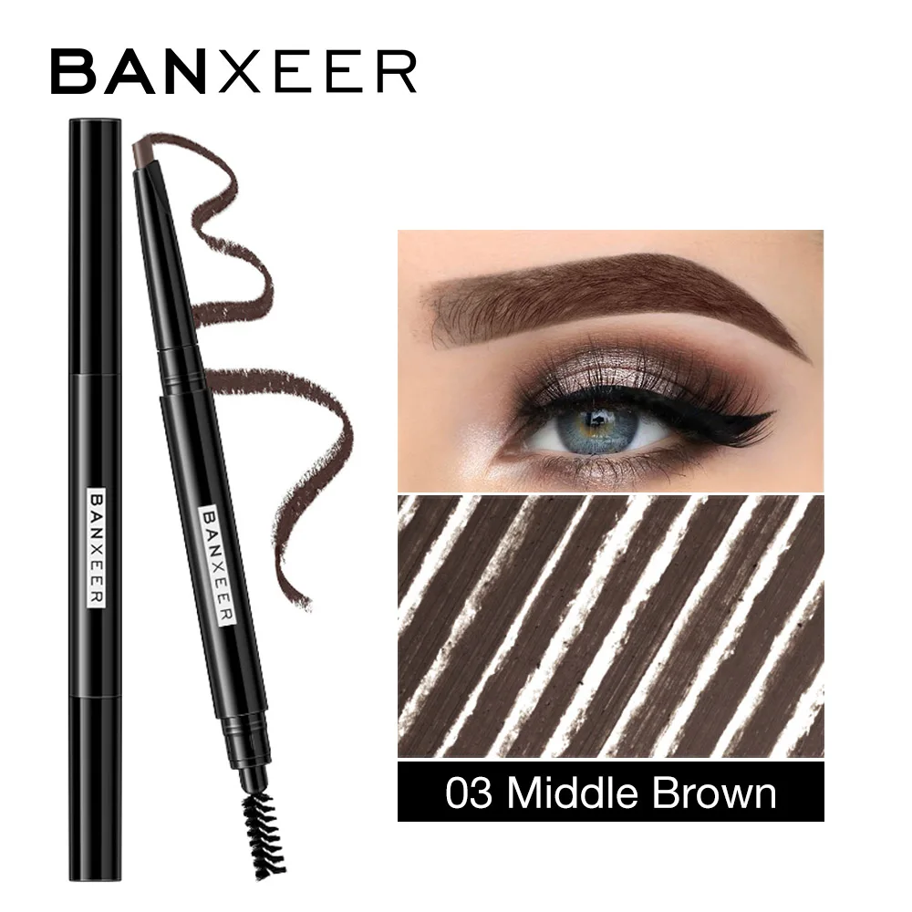 3 Middle Brown BANXEER для бровей, 4 цвета, водостойкий, для бровей, стойкий, для бровей, карандаш для татуировки, прочный, черный, коричневый, с защитой от пятен, карандаш для бровей - Цвет: 3 Middle Brown