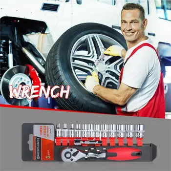 

14-Piece 1/4" Ratcheting Socket Wrench Set Quick Release 2-Inch Extension Bar Reversible Ratchet Handle Swappable Spanners