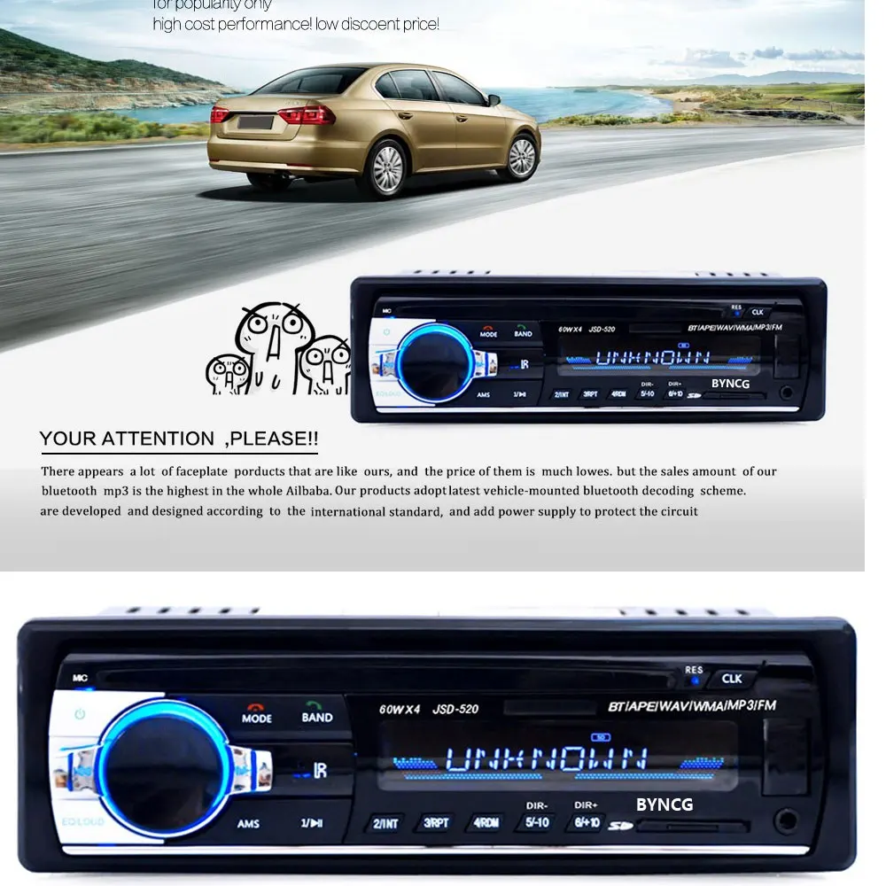 Autoradio Stereo Player Digital Bluetooth Car Mp3 Multimedia Player 60 Wx4 Fm Audio Usb/Sd Con Ingresso Dash 12V Aux