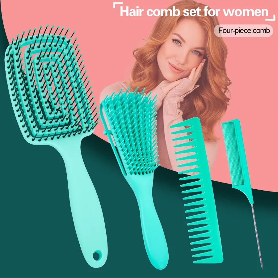 Cuidados com o Cabelo Ferramentas de Estilo Escova de Cabelo para Cabelo Detangling Hrush Cabelo Pente Conjunto Detangler Encaracolado Barbeiro Acessórios 4 Pçs 1 de estilo detangling hrush cabelo pente conjunto