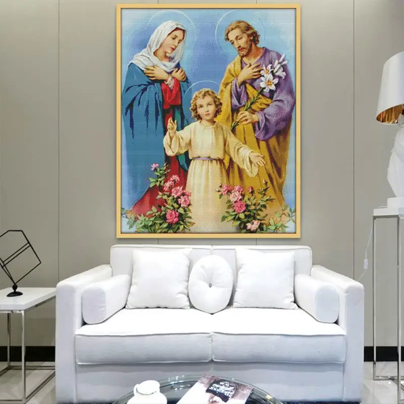 Joy Sunday Набор для вышивки крестиком Jesus Family of Three декоративная картина портрета |