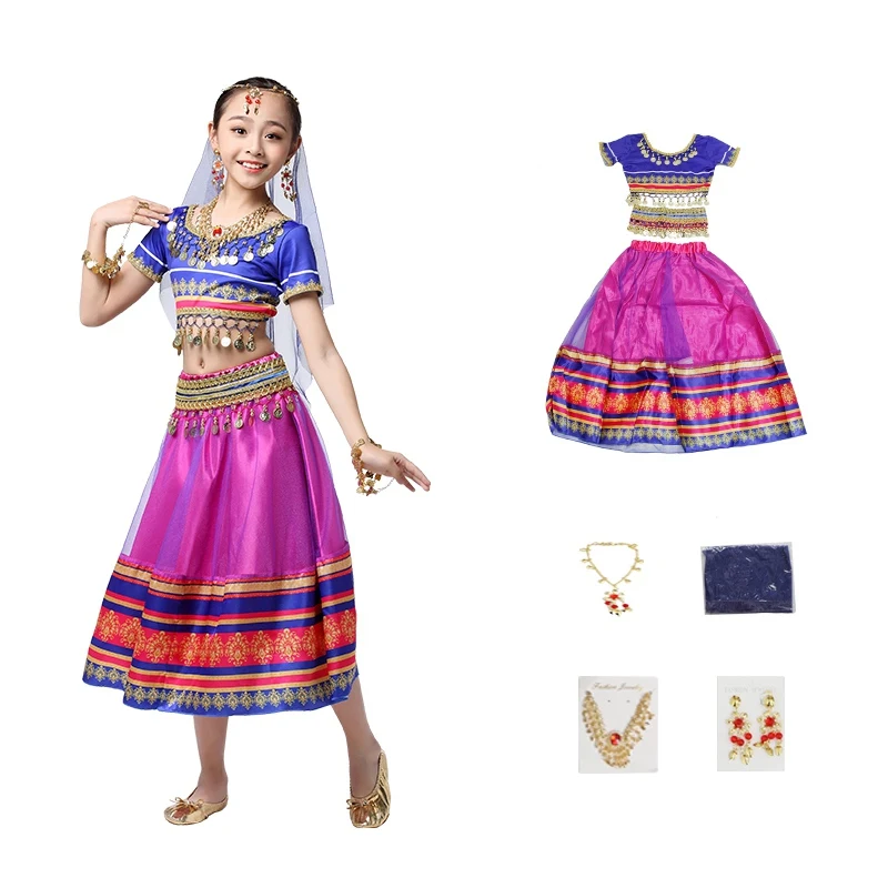 One color-10pcs Модный набор костюма для танца живота танцевальная одежда для девушек детское индийское сари наряды дети сценическое представление ребенок танец живота костюм - Цвет: One color-10pcs