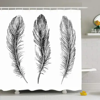 

Shower Curtain Set with Hooks American Feather Pattern Animals Wildlife Abstract Beautiful Bird Retro Black Collection Drawing