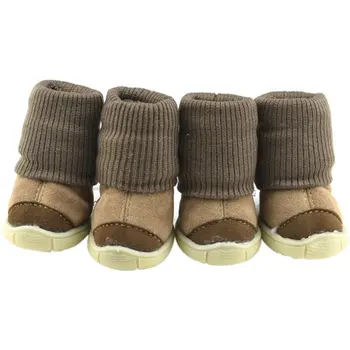 

Winter Pet Shoes--Anti-slip Cotton Soft Leather Cashmere Waterproof Warm Booties Belt Decoration Dog Winter Shoes