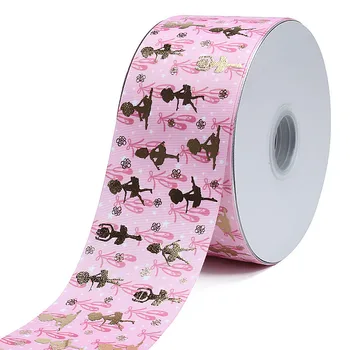 

(50 yards/lot) Girls hair bows fabric 3 inch ballet princess gold foil printed grosgrain ribbon
