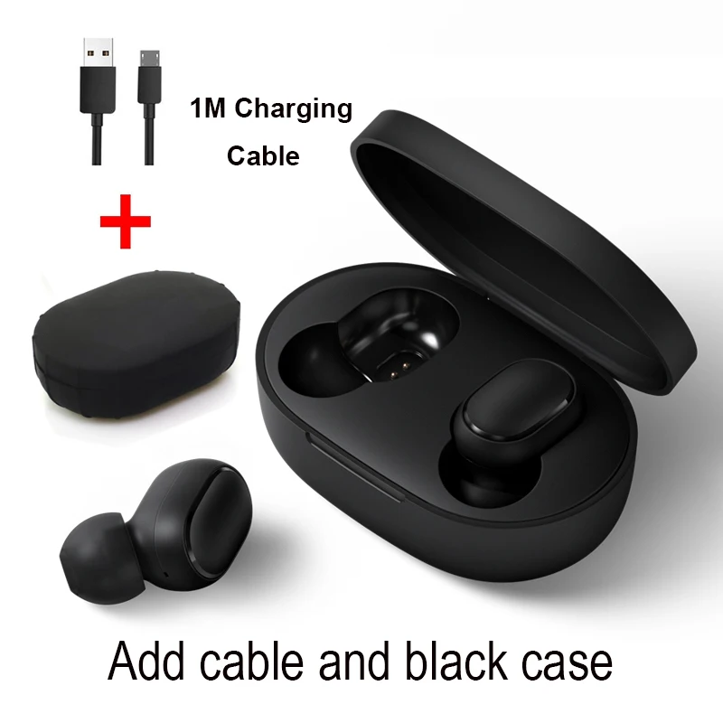 Cable and black case Xiaomi Redmi Airdots TWS Bluetooth стерео наушники с басами BT 5,0 Eeadphones с микрофоном, наушники с поддержкой AI - Цвет: Cable and black case