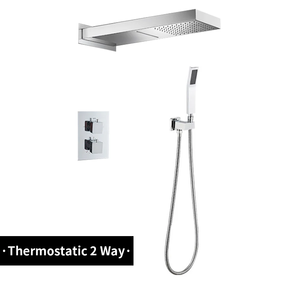 3 способа светодиодный термостатический душевой смеситель, кран для душа с дождевой насадкой, набор для ванной комнаты, водосберегающая Душевая система, верхний ручной душ - Цвет: 2way-top-hand