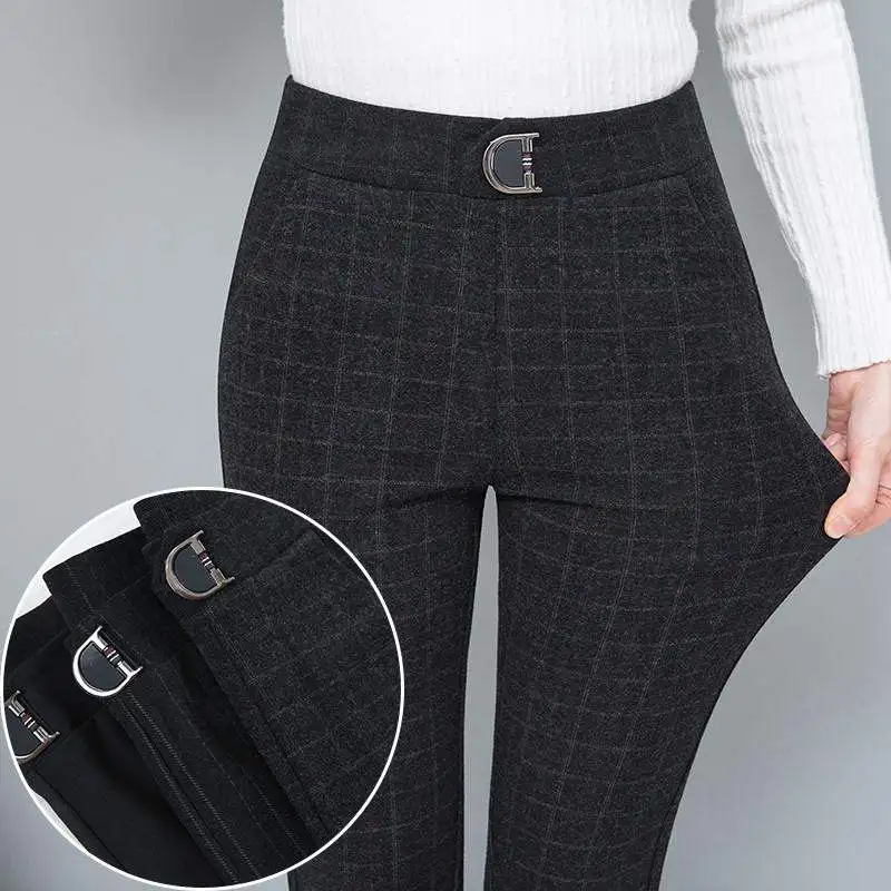 

2019 Women Plaid Pencil Pants Full Length High Waist Spring/Autumn Streetwear Fitness Trousers Plus Size 3XL 4XL 5XL 6XL