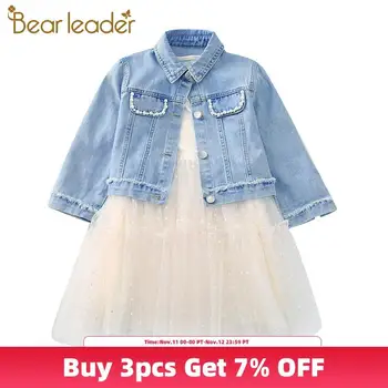 

Bear Leader 4-13Y Fashion Girls Sets Autumn 2020 New Children Jeans Short Jackets and Mesh Dress 2PCS Girl Princess Cute Outfits